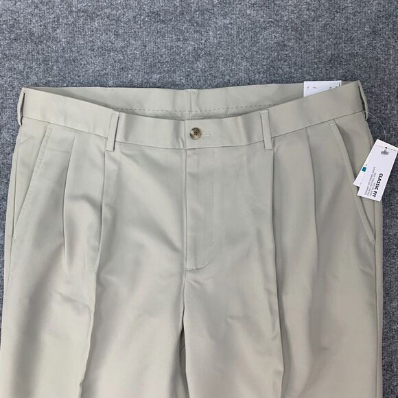 Van Heusen Traveler Pants Mens 36 Artichoke Pleated Front Classic Fit Non Iron - Picture 3 of 16